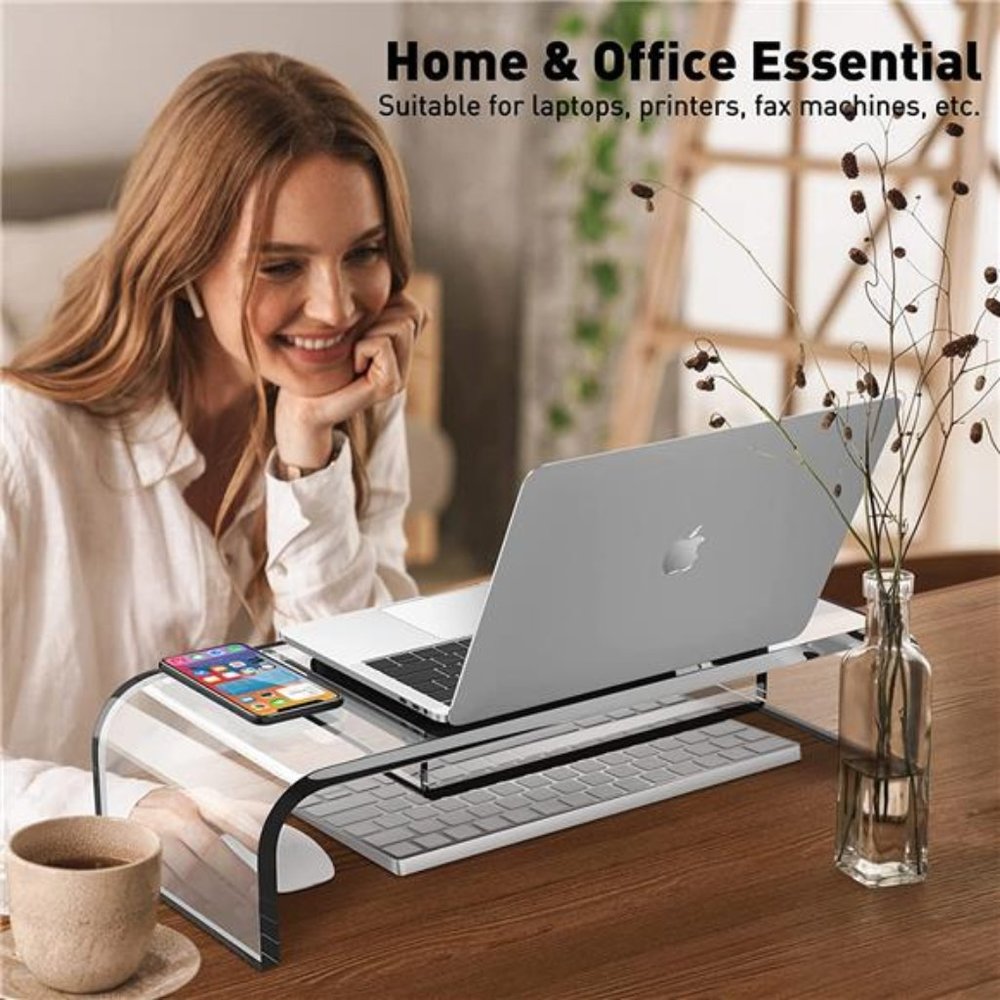 Computer Acrylic Monitor Stand Riser with Storage - 20.3” Larger Size - Picture 11 of 12